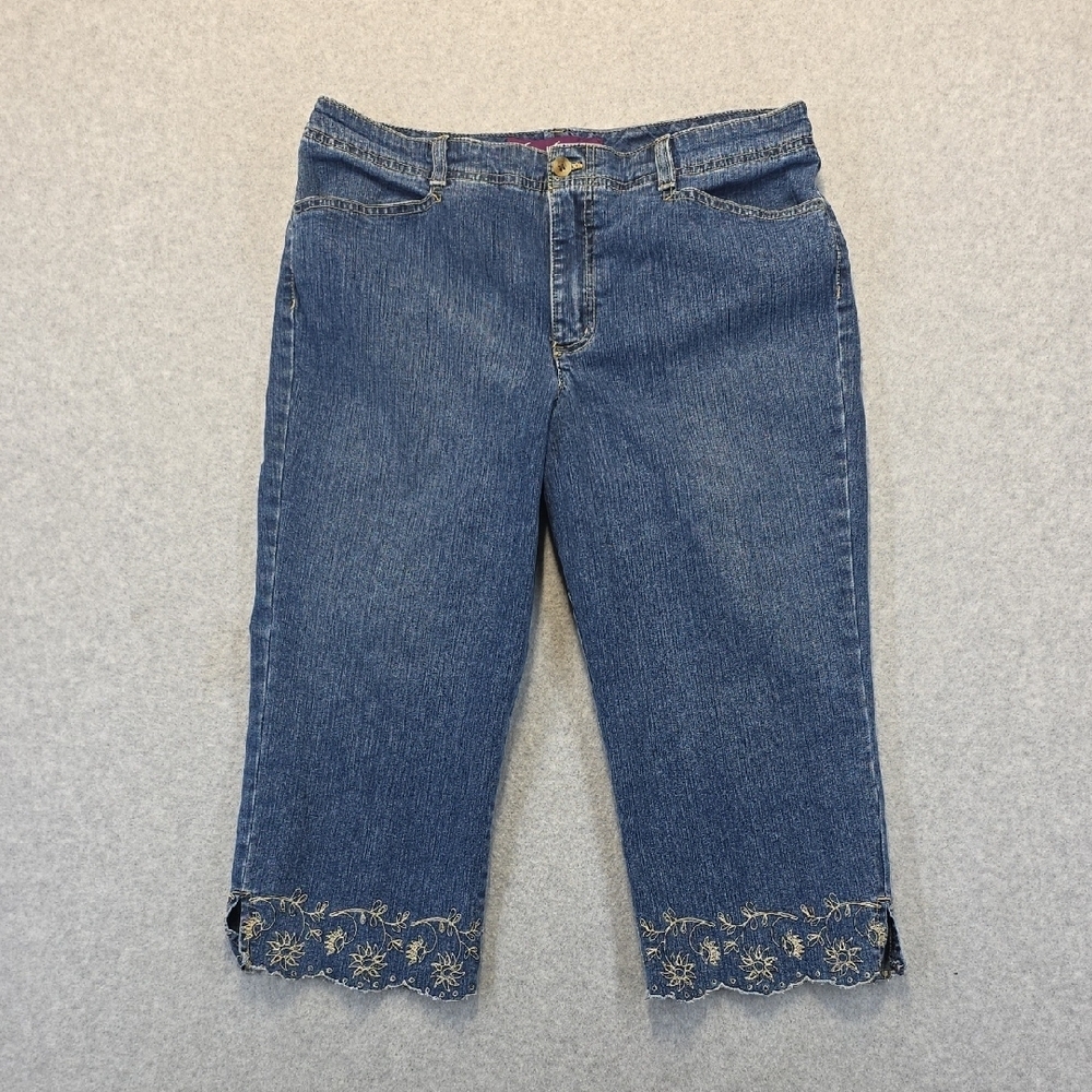 Gloria Vanderbilt Petite Cropped Jeans Size 12 Embroidered Hem Capri Denim